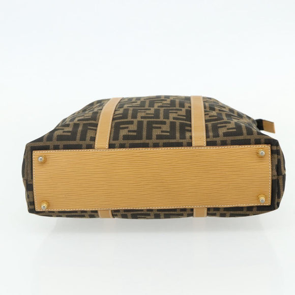 FENDI Zucca Canvas Handtas Zwart Bruin Auth 178688A