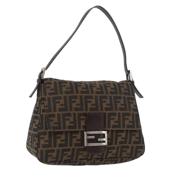 FENDI Zucca Canvas Mamma Baguette Shoulder Bag Brown Black Auth 178690SAM