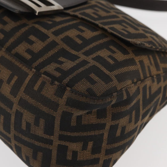 FENDI Zucca Canvas Mamma Baguette Shoulder Bag Brown Black Auth 178690SAM