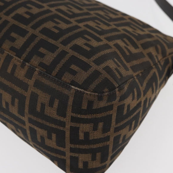 FENDI Zucca Canvas Mamma Baguette Shoulder Bag Brown Black Auth 178690SAM