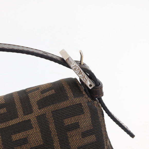 FENDI Zucca Canvas Mamma Baguette Shoulder Bag Brown Black Auth 178690SAM