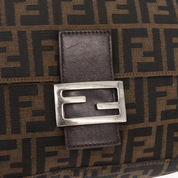 FENDI Zucca Canvas Mamma Baguette Shoulder Bag Brown Black Auth 178690SAM