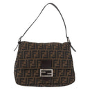 FENDI Zucca Canvas Mamma Baguette Shoulder Bag Brown Black Auth 178690SAM-13
