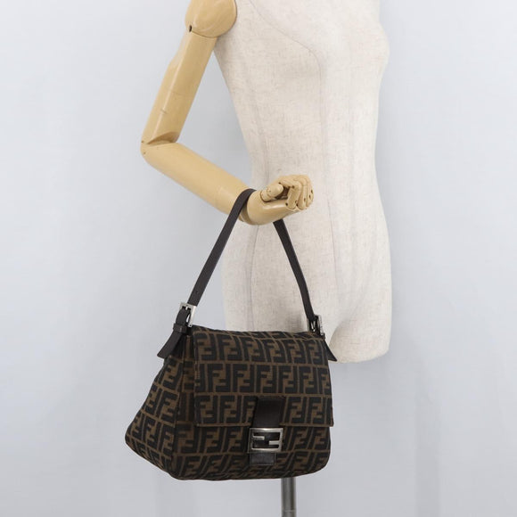 FENDI Zucca Canvas Mamma Baguette Shoulder Bag Brown Black Auth 178690SAM