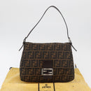 FENDI Zucca Canvas Mamma Baguette Shoulder Bag Brown Black Auth 178690SAM-12