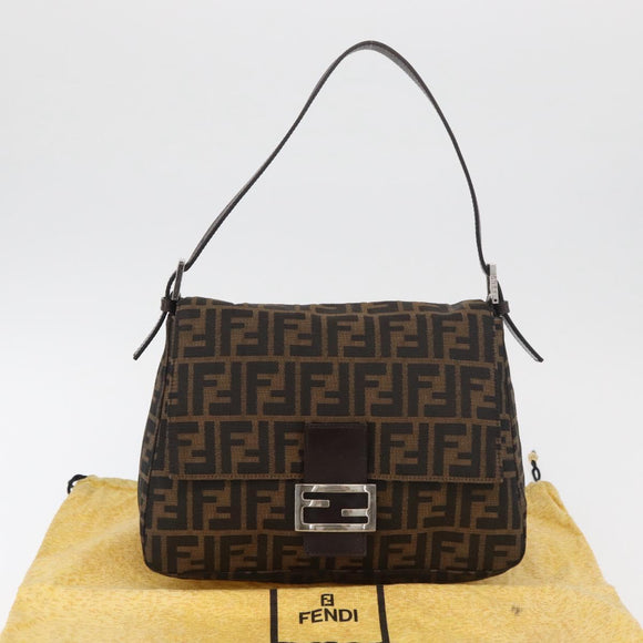 FENDI Zucca Canvas Mamma Baguette Shoulder Bag Brown Black Auth 178690SAM