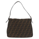 FENDI Zucca Canvas Mamma Baguette Shoulder Bag Brown Black Auth 178690SAM-2