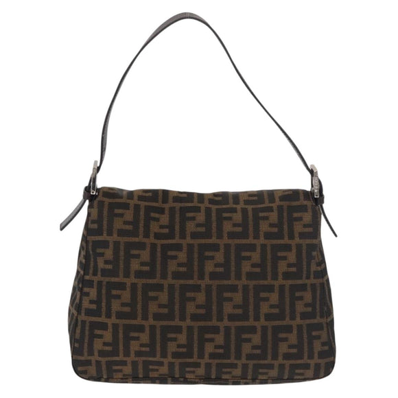 FENDI Zucca Canvas Mamma Baguette Shoulder Bag Brown Black Auth 178690SAM