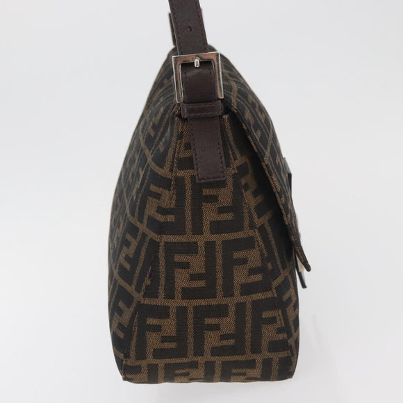 FENDI Zucca Canvas Mamma Baguette Shoulder Bag Brown Black Auth 178690SAM