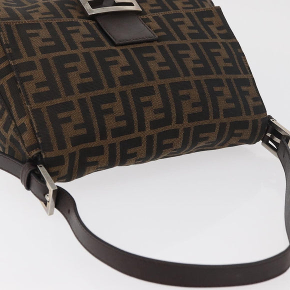 FENDI Zucca Canvas Mamma Baguette Shoulder Bag Brown Black Auth 178690SAM