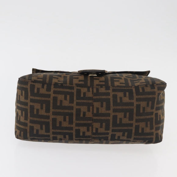 FENDI Zucca Canvas Mamma Baguette Shoulder Bag Brown Black Auth 178690SAM