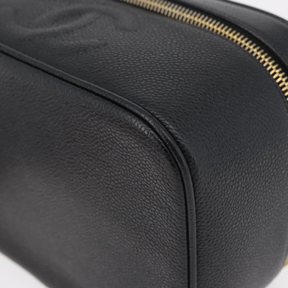 CHANEL COCO Mark Vanity Hand Bag Caviar Skin Black Gold CC Auth 178691