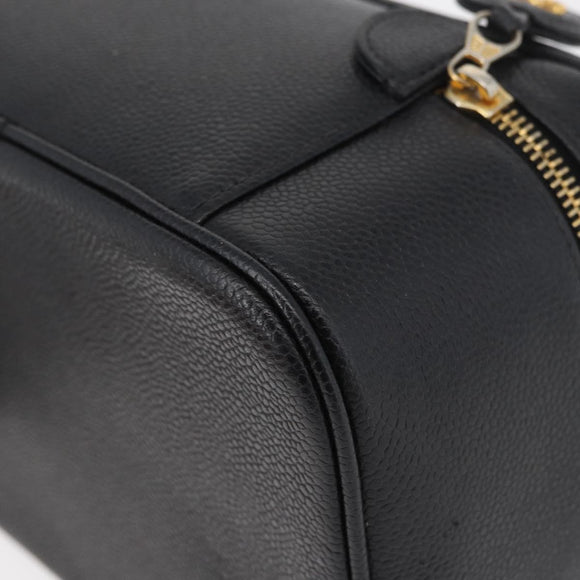 CHANEL COCO Mark Vanity Hand Bag Caviar Skin Black Gold CC Auth 178691