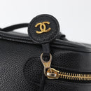 CHANEL COCO Mark Vanity Hand Bag Caviar Skin Black Gold CC Auth 178691-10