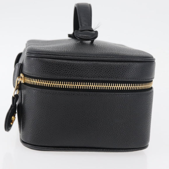 CHANEL COCO Mark Vanity Hand Bag Caviar Skin Black Gold CC Auth 178691