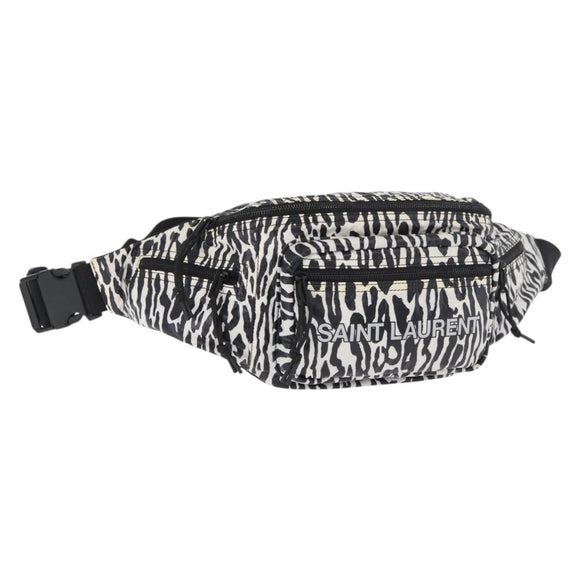 SAINT LAURENT Zebra Pattern Body Bag Nylon Black White Auth 178693A