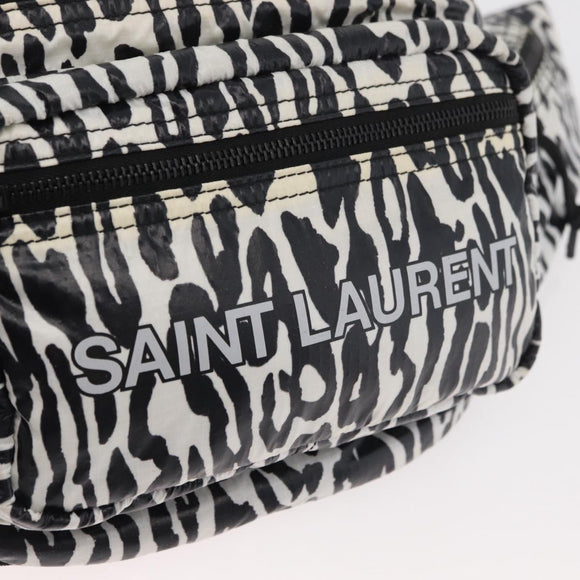 SAINT LAURENT Zebra Pattern Body Bag Nylon Black White Auth 178693A