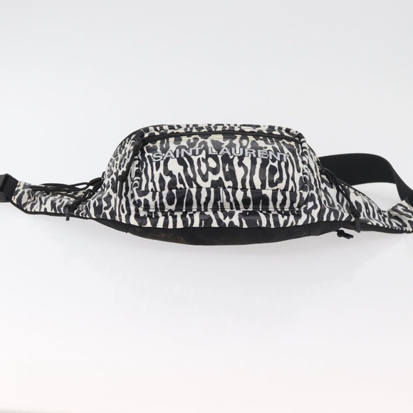 SAINT LAURENT Zebra Pattern Body Bag Nylon Black White Auth 178693A