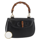 GUCCI Bamboo Hand Bag Leather Black Gold 000 1227 0633 Auth 178723V-1