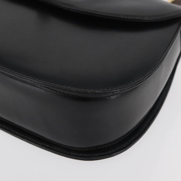 GUCCI Bamboo Hand Bag Leather Black Gold 000 1227 0633 Auth 178723V