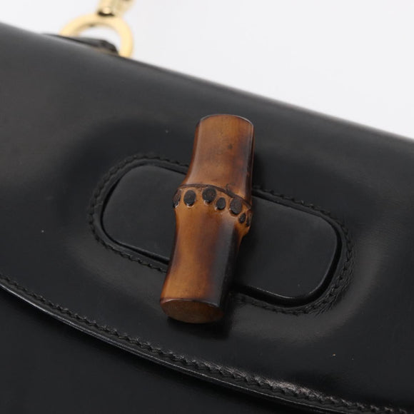 GUCCI Bamboo Hand Bag Leather Black Gold 000 1227 0633 Auth 178723V