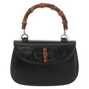 GUCCI Bamboo Hand Bag Leather Black Gold 000 1227 0633 Auth 178723V-13