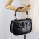 GUCCI Bamboo Hand Bag Leather Black Gold 000 1227 0633 Auth 178723V-26