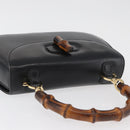 GUCCI Bamboo Hand Bag Leather Black Gold 000 1227 0633 Auth 178723V-6