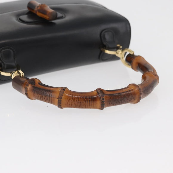 GUCCI Bamboo Hand Bag Leather Black Gold 000 1227 0633 Auth 178723V
