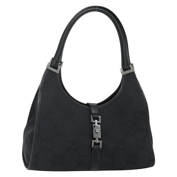 GUCCI GG Canvas Jackie Shoulder Bag Black Silver 002 1067 Auth 178724