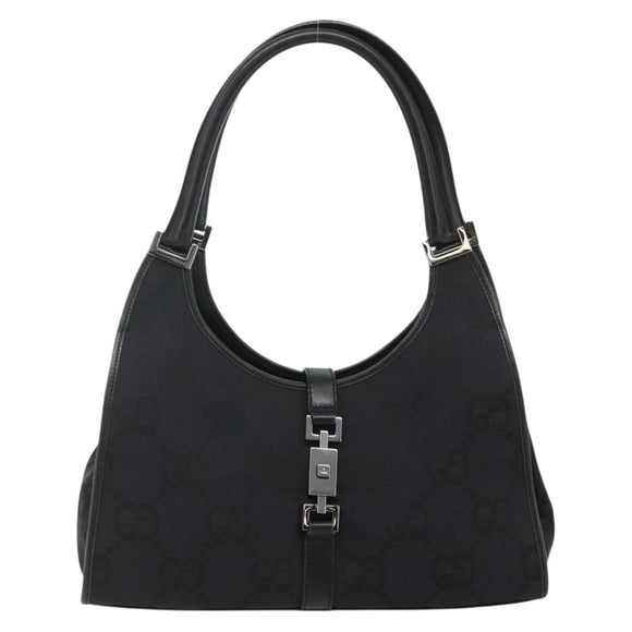 GUCCI GG Canvas Jackie Shoulder Bag Black Silver 002 1067 Auth 178724