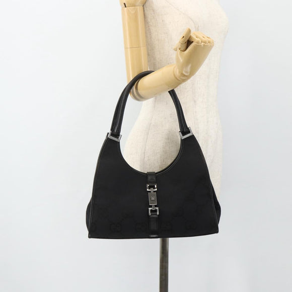 GUCCI GG Canvas Jackie Shoulder Bag Black Silver 002 1067 Auth 178724
