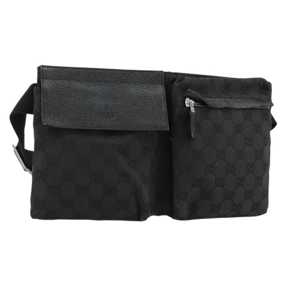 GUCCI GG Canvas Waist bag Black Silver 28566 Auth 178726
