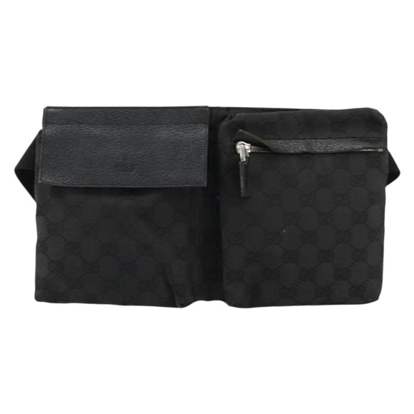 GUCCI GG Canvas Waist bag Black Silver 28566 Auth 178726