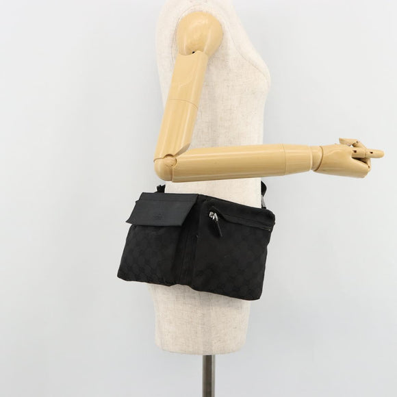 GUCCI GG Canvas Waist bag Black Silver 28566 Auth 178726