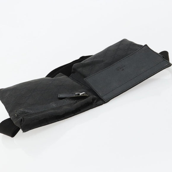 GUCCI GG Canvas Waist bag Black Silver 28566 Auth 178726