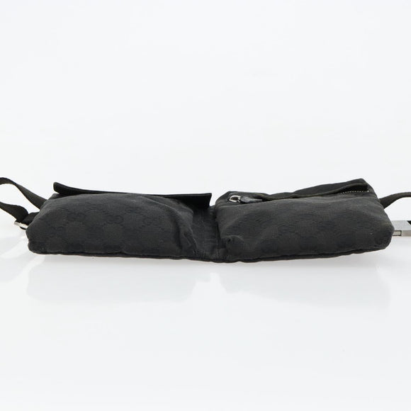 GUCCI GG Canvas Waist bag Black Silver 28566 Auth 178726