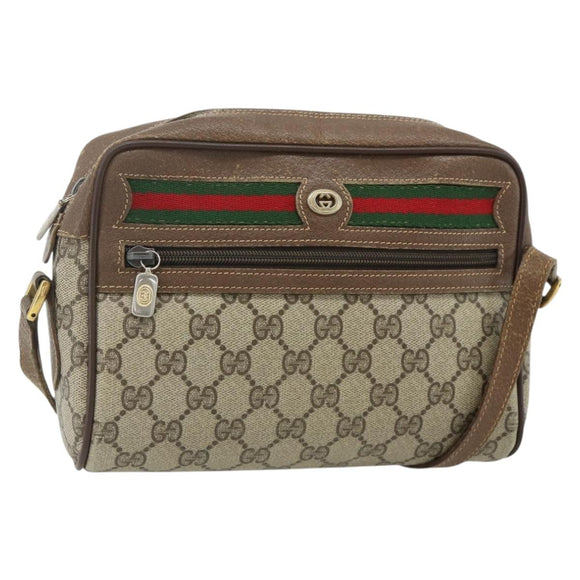 GUCCI GG Supreme Web Sherry Line Bag PVC Beige Gold 56 02 087 Auth 178729