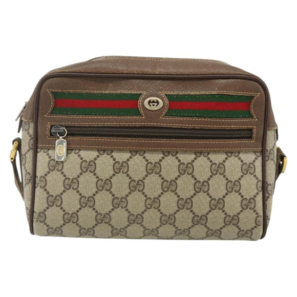 GUCCI GG Supreme Web Sherry Line Bag PVC Beige Gold 56 02 087 Auth 178729