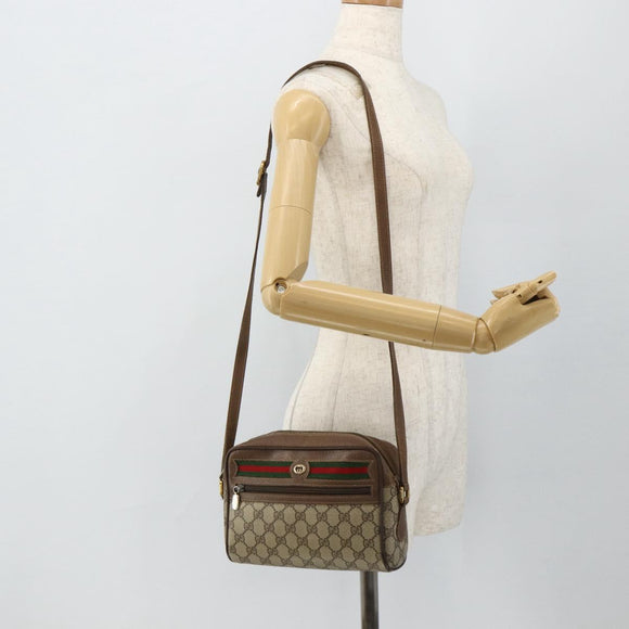 GUCCI GG Supreme Web Sherry Line Bag PVC Beige Gold 56 02 087 Auth 178729