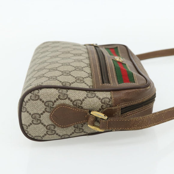 GUCCI GG Supreme Web Sherry Line Bag PVC Beige Gold 56 02 087 Auth 178729