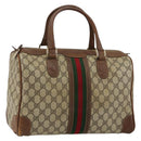 GUCCI GG Supreme Web Sherry Line Boston Bag PVC Beige Gold Auth 178730-1