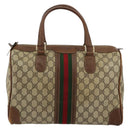 GUCCI GG Supreme Web Sherry Line Boston Bag PVC Beige Gold Auth 178730-2