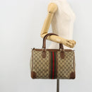 GUCCI GG Supreme Web Sherry Line Boston Bag PVC Beige Gold Auth 178730-20
