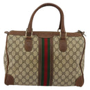 GUCCI GG Supreme Web Sherry Line Boston Bag PVC Beige Gold Auth 178730-3