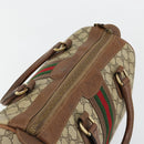 GUCCI GG Supreme Web Sherry Line Boston Bag PVC Beige Gold Auth 178730-6