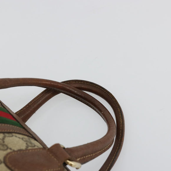 GUCCI GG Supreme Web Sherry Line Boston Bag PVC Beige Gold Auth 178730