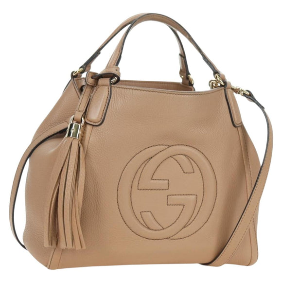 GUCCI Soho Hand Bag Leather 2way Pink Gold 336751 Auth 178732V