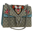 GUCCI Chain Dionysus Angry Cat Bag Leather Beige Silver 403348 Auth 178733V-1