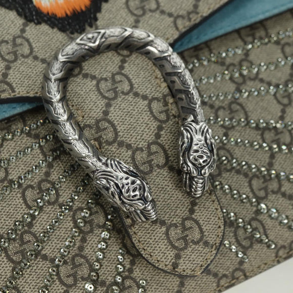 GUCCI Chain Dionysus Angry Cat Bag Leather Beige Silver 403348 Auth 178733V